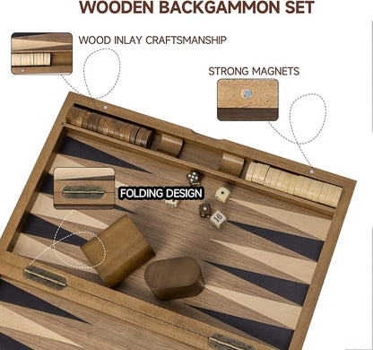 GSE Games & Sports Expert Premium Wooden Folding Inlay Backgammon Board Set - Image 3