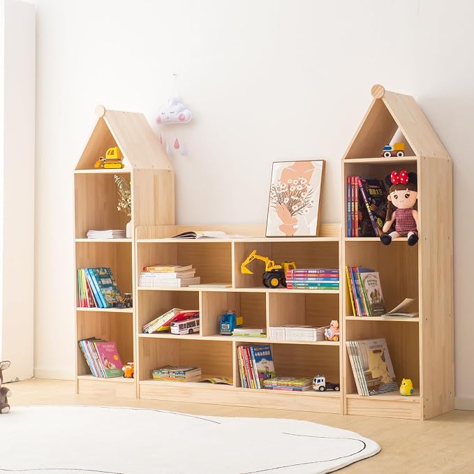 Wooden 7 Compartment Storage Cabinet Organizer Kids 3 Tier Wood Bookshelf - Image 4