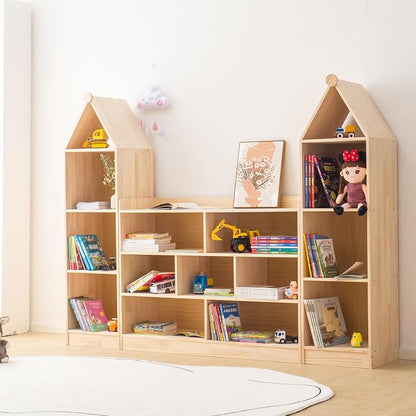 Wooden 7 Compartment Storage Cabinet Organizer Kids 3 Tier Wood Bookshelf - Image 4