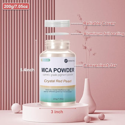 Mica Powder, 7.05OZ（200g）, Crystal Red Pearl Mica Powder Pigment - Image 3