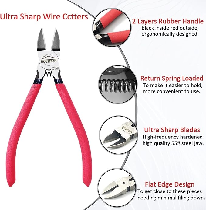 Wire Cutters, 5 PACK, HOUSERAN Side Cutters Flush Cut Pliers, Diagonal Cutting - Image 4