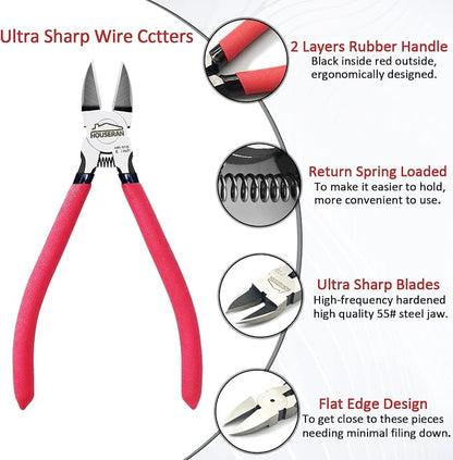 Wire Cutters, 5 PACK, HOUSERAN Side Cutters Flush Cut Pliers, Diagonal Cutting - Image 4