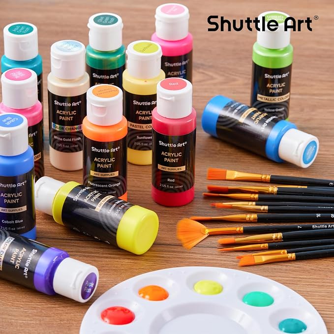 Shuttle Art 100 Colors Acrylic Paint, 2oz/60ml Bottles, Include 2 Sets of 12 - Image 9