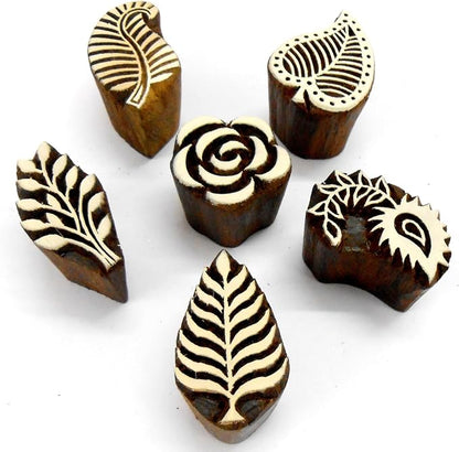 Craftsofindia® Flowers and Leaf Wooden Blocks Stamps by CraftsofIndia