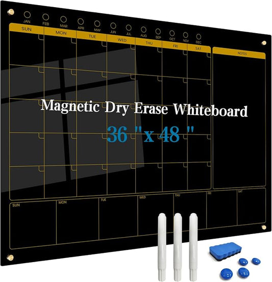 Magnetic Glass Blackboard Calendar 48"x36" Monthly Glass Dry Erase Board by Unknown