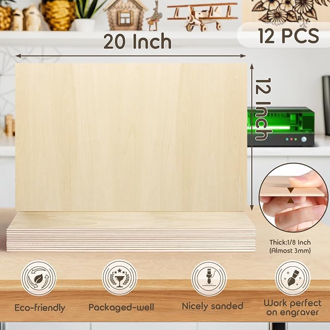 12 PCS 12x20x1/8 Inch Basswood Sheets, MAPRIAL Smooth 3mm Plywood - Image 2