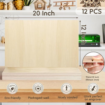 12 PCS 12x20x1/8 Inch Basswood Sheets, MAPRIAL Smooth 3mm Plywood - Image 2