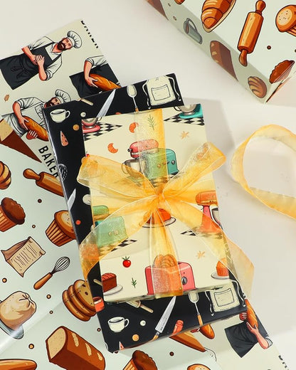 Pineraap 12 Sheets Baking Theme Wrapping Paper, Cute Baker Design Gift Wrap - Image 8