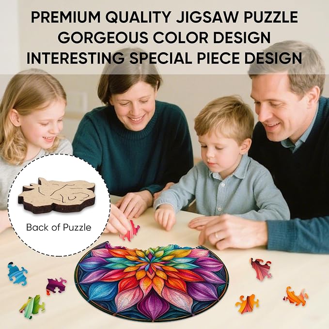 Wooden Puzzles for Adults, Mandala Wooden Jigsaw Puzzles 200 Pieces, Unique - Image 6