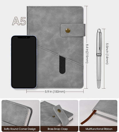 Grey A5 Lined Leather Journal Notebook - Image 2
