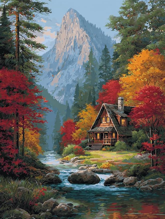 14CT Counted Cross Stitch Kits for Adults Advanced Mountains Lake Printed by Moohue