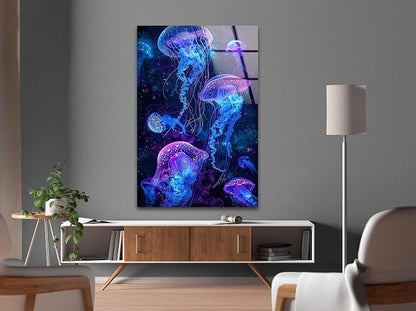 My Photostation.com 27Wx43H'' Glowing Jellyfish Glass Wall Art Tempered Glass - Image 5
