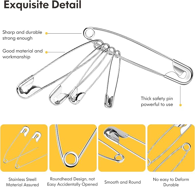 Huhuhero 150Pcs Safety Pins, Large & Small Safety Pins - Image 4