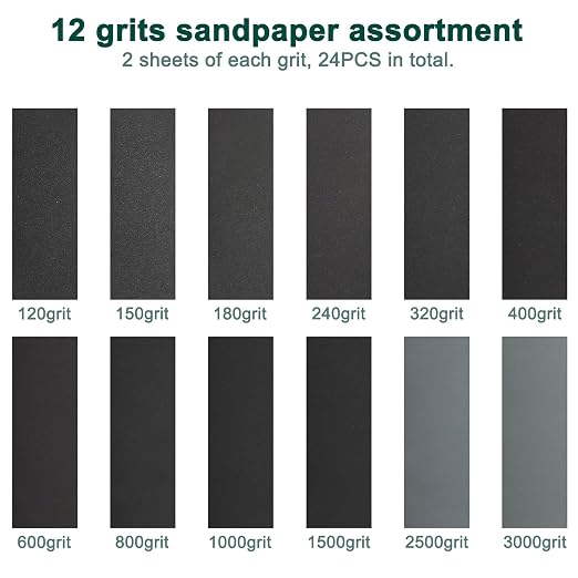 24PCS Sandpaper Assortment 12 Grits Wet Dry Sandpaper Sheets, Silicon Carbide - Image 2