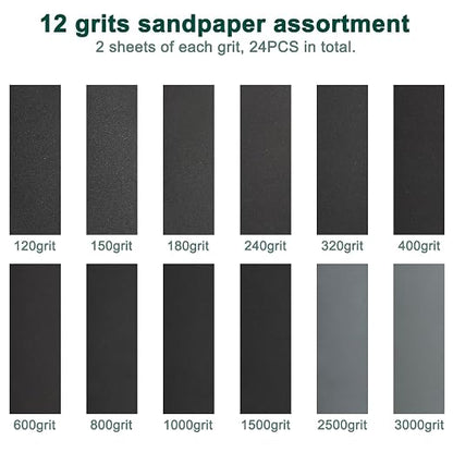 24PCS Sandpaper Assortment 12 Grits Wet Dry Sandpaper Sheets, Silicon Carbide - Image 2