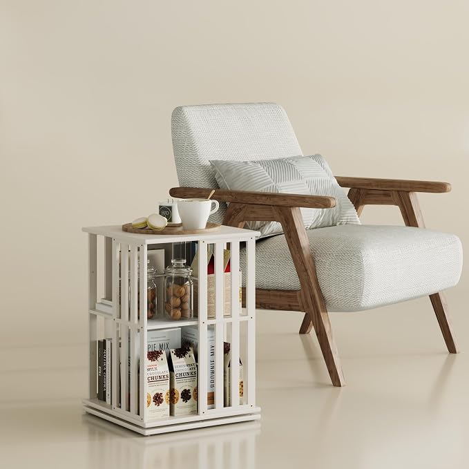 YOWOS Rotating Bookshelf Tower, 360 Display Spinning Bookcase, Bamboo Bookshelf by YOWOS