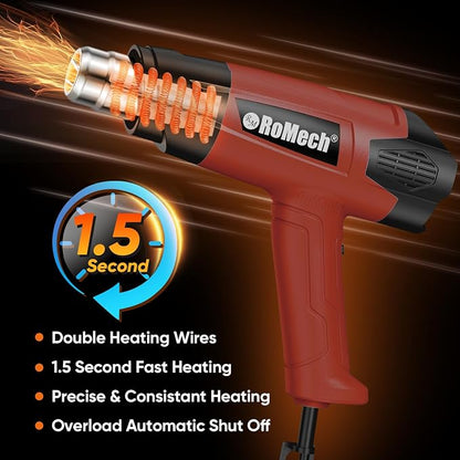 ROMECH 1500W Heavy Duty Heat Gun, Variable Temperature Control Hot Air Gun Kit - Image 3