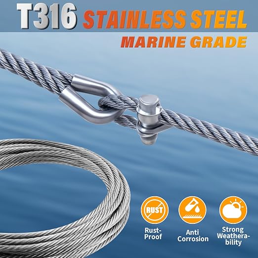 Stainless Steel Cable for Railing - 100FT 1/4" T316 Wire Rope - 7 x 19 Strands - Image 3