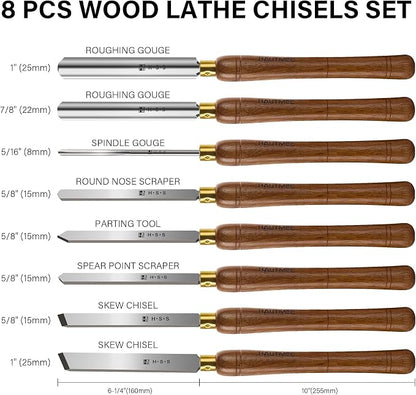 HAUTMEC Pro HSS Wood Lathe Turning Chisel Set 8 Pcs, Lathe Chisel Set - Image 2