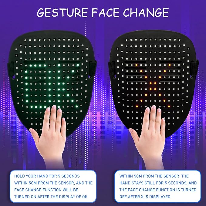Led Mask with Gesture Sensing, Light up Face Transforming Mask - Image 3