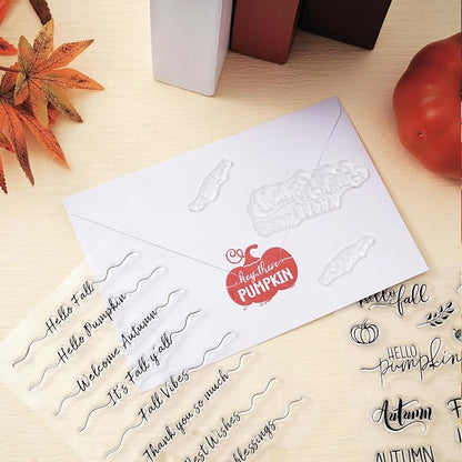 Whaline 4 Sheet Fall Thanksgiving Words Clear Stamps Greeting Words Pumpkin - Image 6
