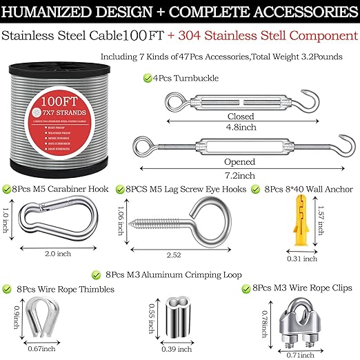 1/8" Wire Rope, 100FT 304 Stinless Steel Cable - Image 2