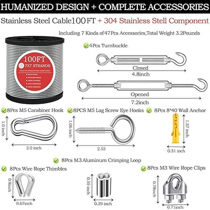 1/8" Wire Rope, 100FT 304 Stinless Steel Cable - Image 2