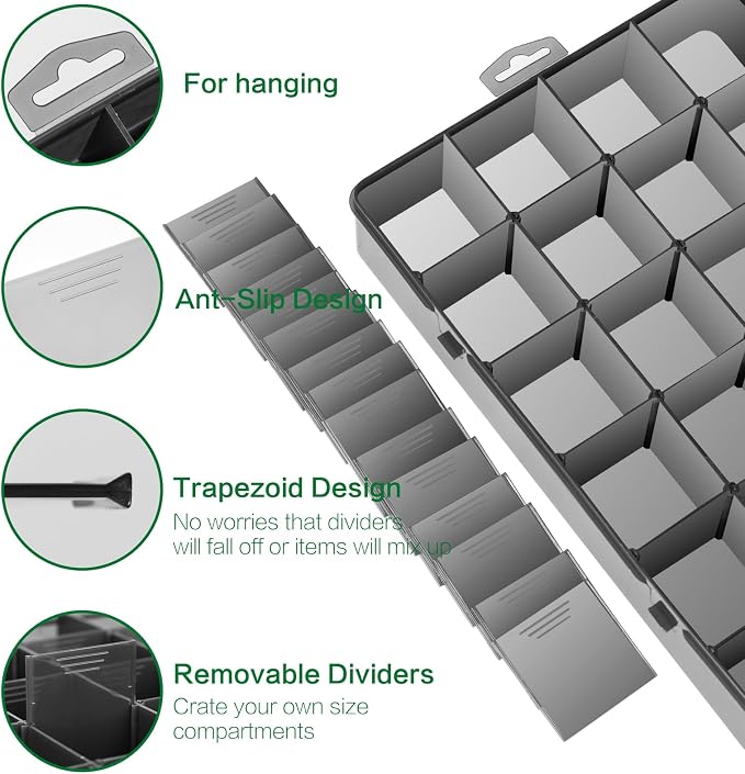 Large 24 Grids Plastic Organizer Box Adjustable Dividers, Art DIY Crafts - Image 2