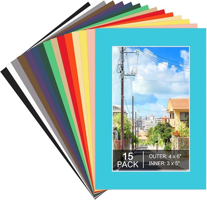 15 Pack 4x6 Picture Mats, Mixed Colors Frame Mattes by Prudiut