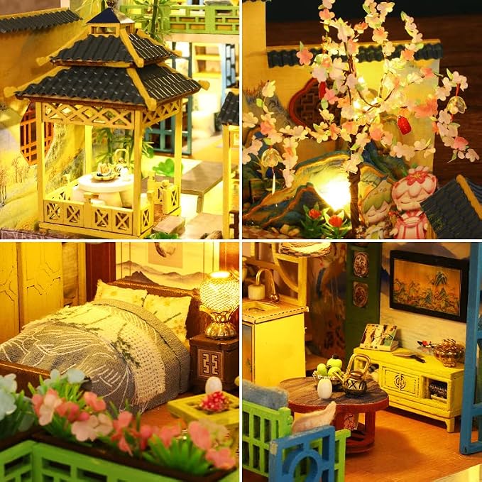 Spilay Dollhouse DIY Miniature Wooden Furniture Kit, Mini Handmade Big Castle - Image 6