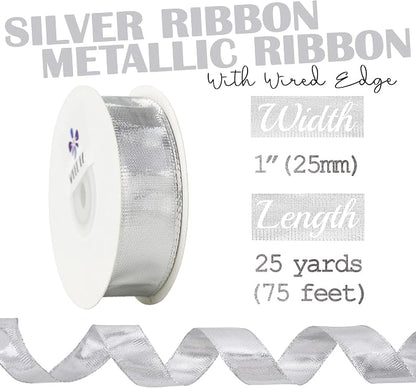MEEDEE Silver Wired Woven Metallic Ribbon - Image 2