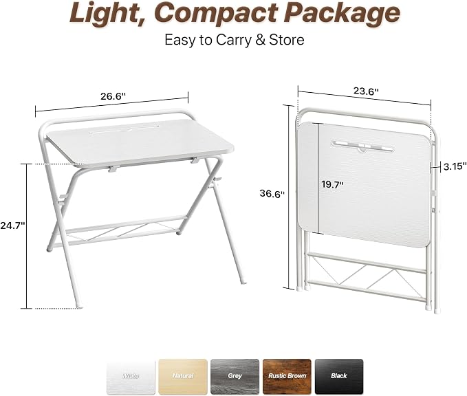 Huuger Folding Desk with 3-Level Adjustable Height and Tablet Slot, 24 Inch - Image 2