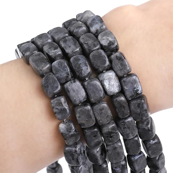 Natural Black Spectrolite Cuboid Stone Loose Semi Gemstone Beads - Image 4