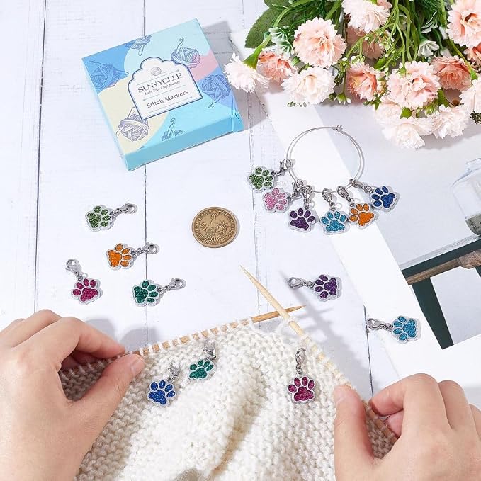 SUNNYCLUE 1 Box 16Pcs Knitting Stitch Markers Cute Pet Paw Dog Cat Paws Enamel - Image 4
