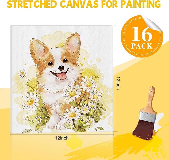 ESRICH Stretched Canvas for Painting 12x12 Inch, 16 Pack Painting Square Canvas - Image 2