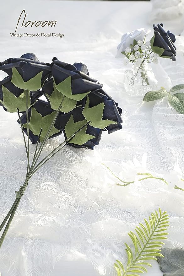 Floroom Artificial Flowers 25pcs Real Looking Navy Blue Foam Fake Roses - Image 2