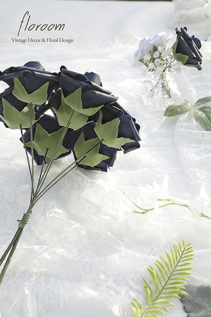 Floroom Artificial Flowers 25pcs Real Looking Navy Blue Foam Fake Roses - Image 2