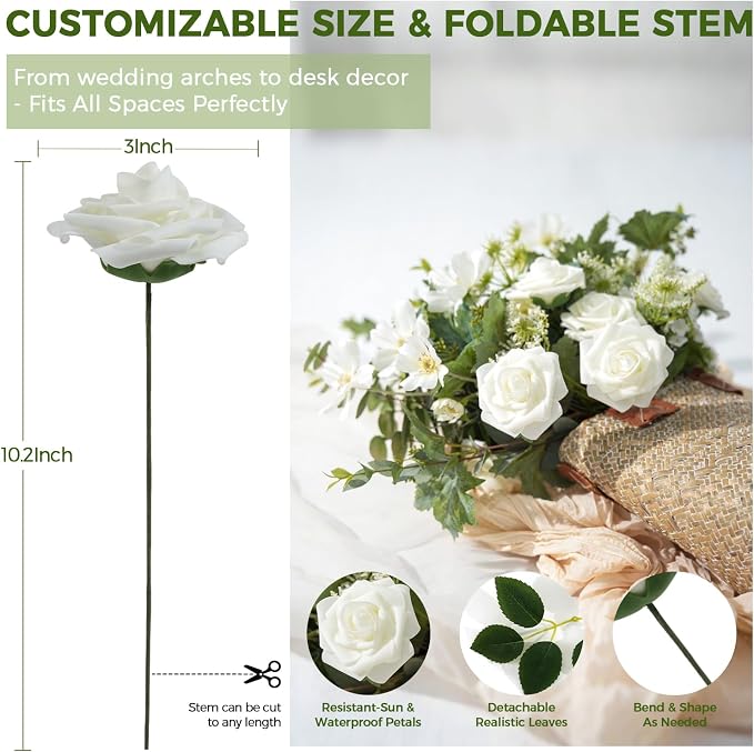 Artificial Flowers Foam Fake Roses 25pcs Green Roses - Image 2