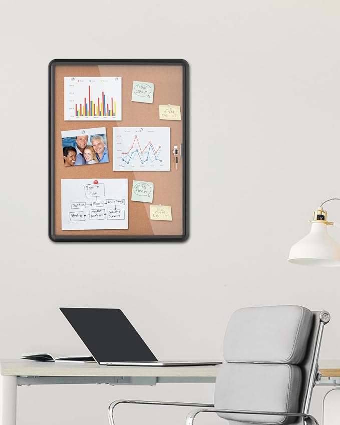 26"x20" Enclosed Bulletin Board, Lockable Weather-Resistant Aluminum Cork - Image 2