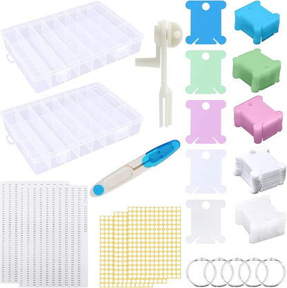 Yuahar 265Pcs Embroidery Floss Organizer Kit, 2 Removable 24-Grid Thread by Yauhar