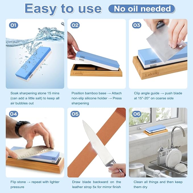 Leking Professional Knife Sharpener & Sharpening Stone Set: 1000/6000 Grit - Image 5
