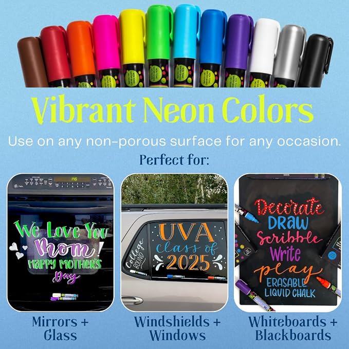 Liquid chalk markers erasable. 6 neon dry & wet erase marker pens - Image 9