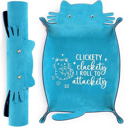 Blue Cat Dice Tray Novelty Purple Cat Shape PU Leather Dice Tray by ICoDeesse