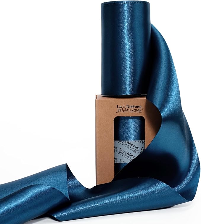 LaRibbons Navy Satin Ribbon 4 Inch 10 Yards Double Faced Luxury Dark Blue Silk by LaRibbons