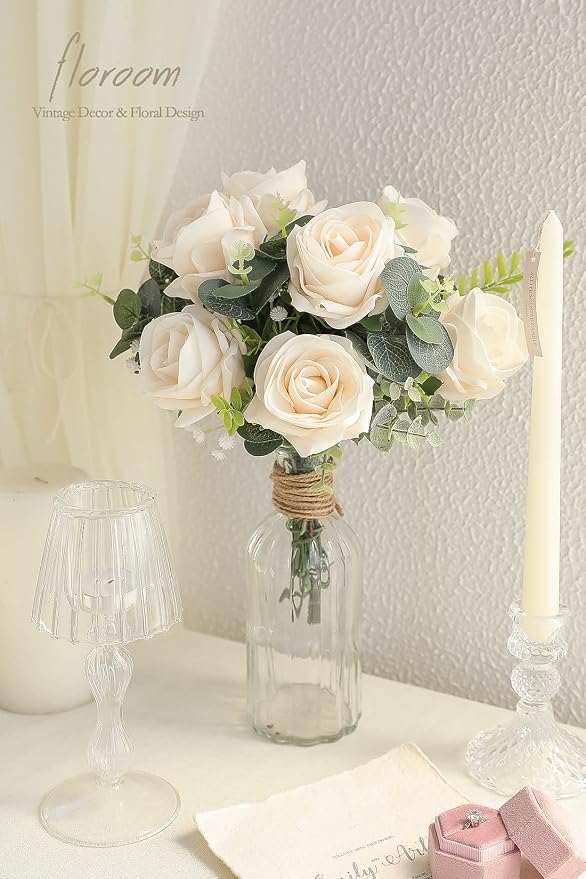 Floroom Artificial Flowers 20pcs Real Looking Cream High-Centered Foam Fake - Image 4