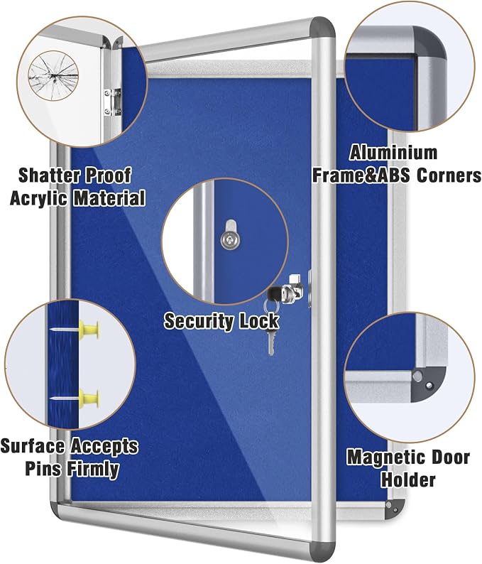 26"x20" Enclosed Bulletin Board, Lockable Weather-Resistant Aluminum Cork - Image 3