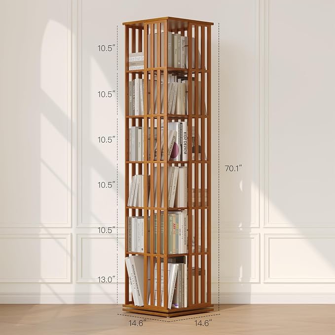 YOWOS Rotating Bookshelf Tower, 360 Display Spinning Bookcase, Bamboo Bookshelf - Image 3