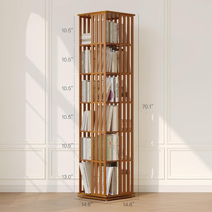 YOWOS Rotating Bookshelf Tower, 360 Display Spinning Bookcase, Bamboo Bookshelf - Image 3