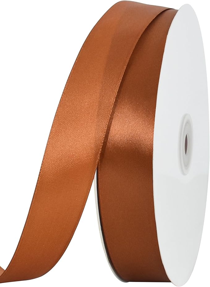 TONIFUL 1 Inch x 100yds Copper Brown Satin Ribbon, Thin Solid Color Satin Ribbon by TONIFUL