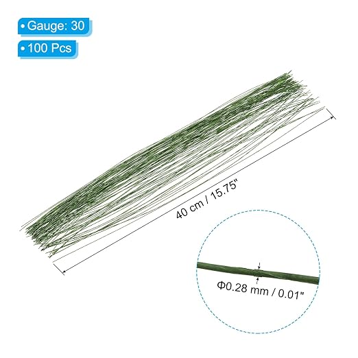 PATIKIL 30 Gauge 16" Floral Stem Wire, Dark Green - Image 2